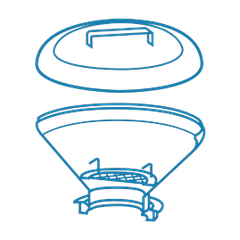 Drawing of a filling funnel with sieve and lid