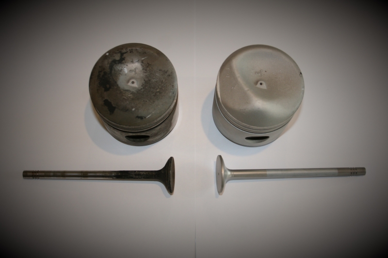 Pistons and valves, dirty and after wet blasting