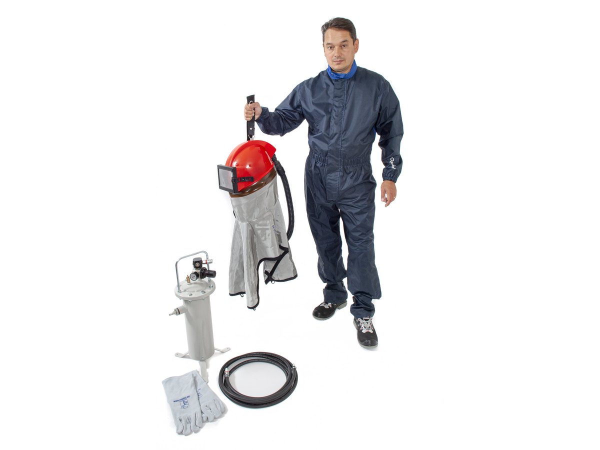 Promo set with blast helmet Phibo PH-R, breathing air filter, hose, gloves and suit