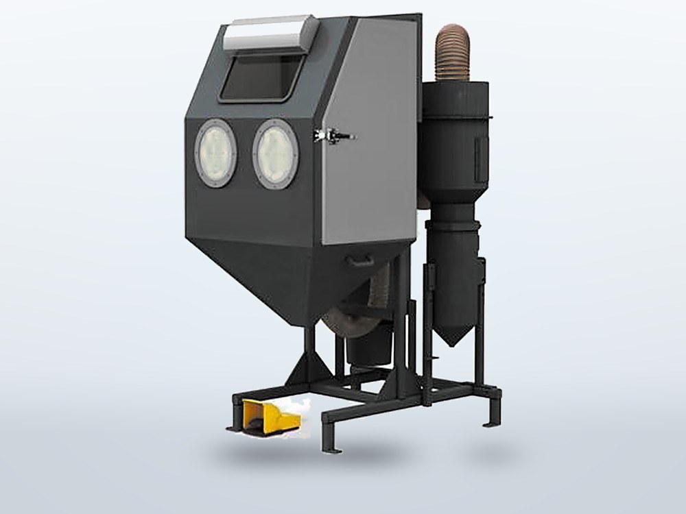 Phibo ONE 0907 blast cabinet with the cyclone and the cartridge filter in the same frame