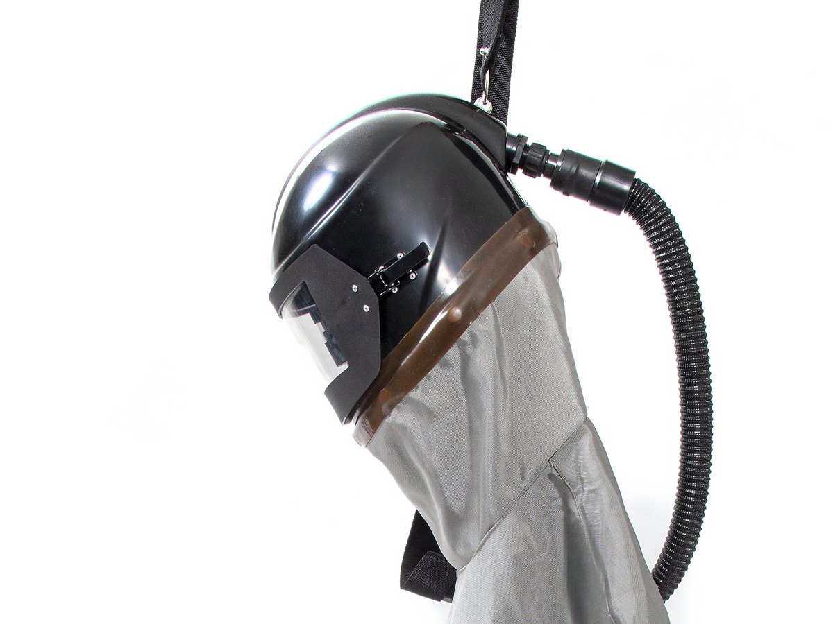 Blast helmet Phibo PH-P with panoramic lens, protective cape and breathing hose