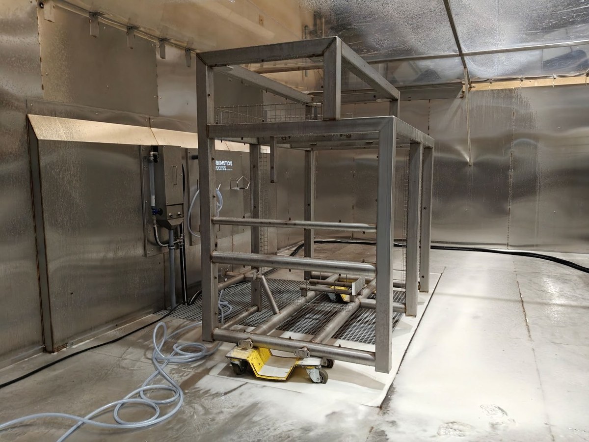 Large stainless steel frame on the Tornado platform, in a process room with stainless steel walls